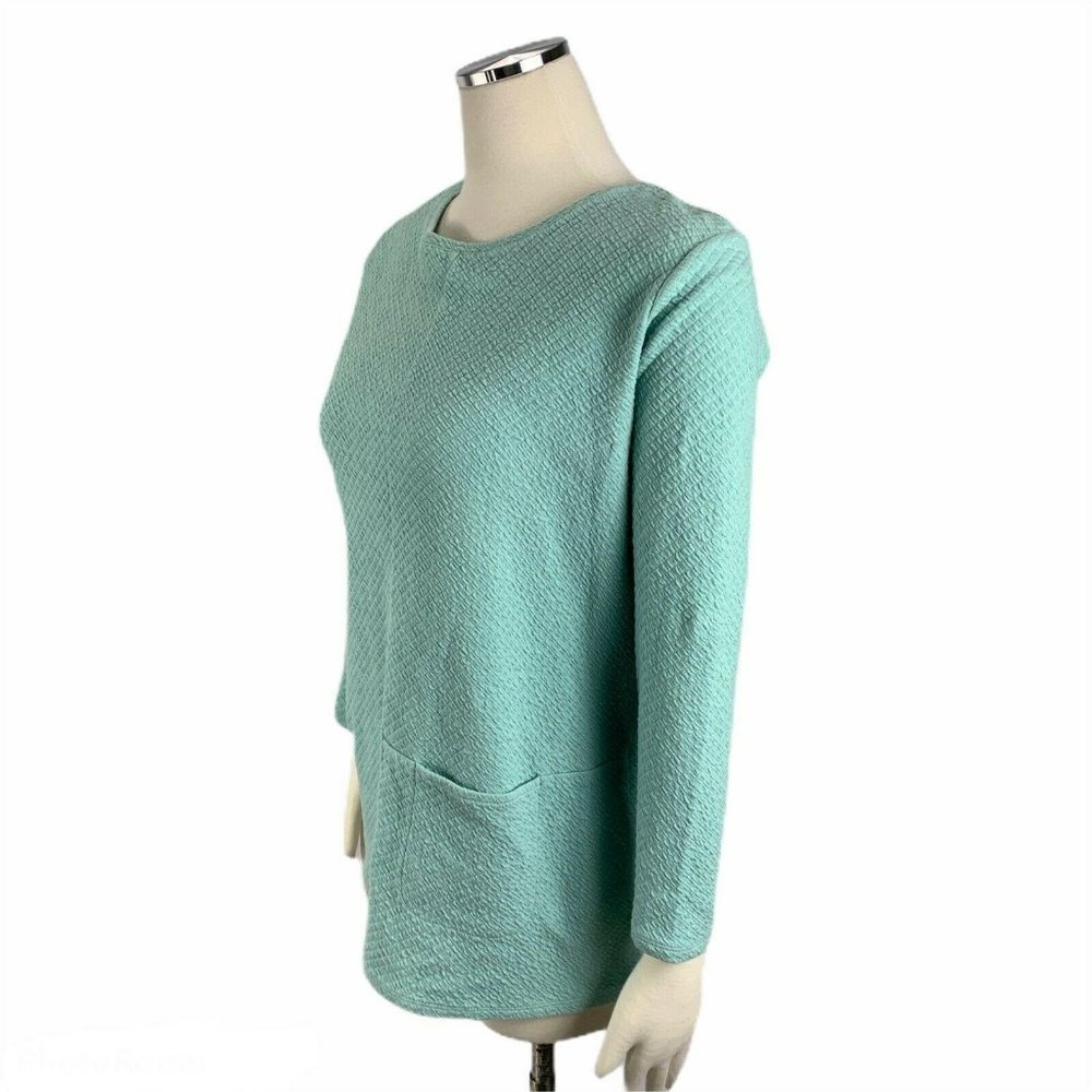 J. Jill Pure XSP Waffle Teal Blue One Pocket Blous - Picture 2 of 7